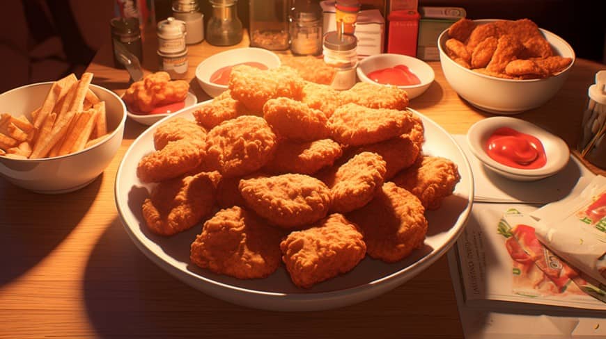 1. תמונה של מזונות מעובדים שונים כמו צ'יפס, עוגיות וחטיפים מטוגנים.