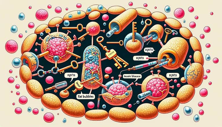 איור של אינטראקציה בין גלוקוז לאינסולין בגוף