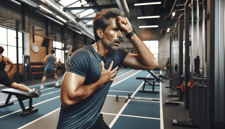 גבר שחווה קוצר נשימה בזמן אימון גופני
